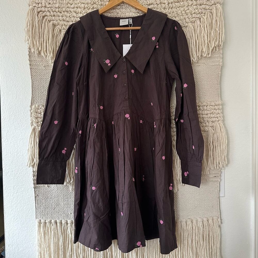 ICHI Rose Embroidered Mini Dress NWT